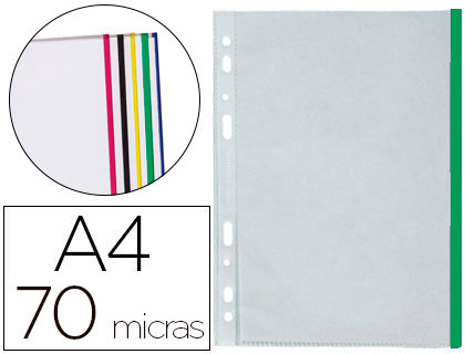 10 fundas multitaladro Q-Connect A4 polipropileno 70µ cristal borde verde